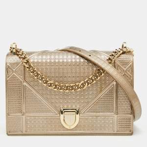 Dior Metallic Gold Micro Cannage Patent Leather Medium Diorama Shoulder Bag