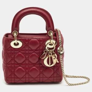 Dior Red Cannage Leather Mini Lady Dior Tote