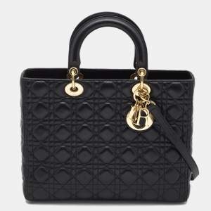Dior Black Cannage Leather Large Lady Dior Tote