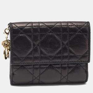 Dior Black Cannage Leather Lady Dior Compact Wallet