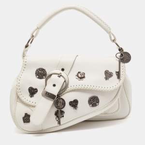 Pre Owned Dior White Leather Limited Edition 0168 Gaucho Alpine Saddle Bag