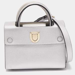 Pre Owned Dior Matte Silver Leather Mini Diorever Top Handle Bag