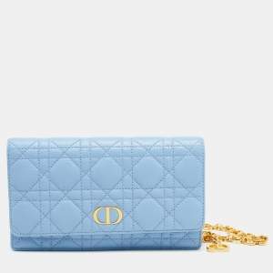 Dior Light Blue Cannage Leather Caro Belt Pouch with Chain