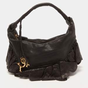 Pre Owned Dior Black Leather Small Gypsy Ruffle Hobo