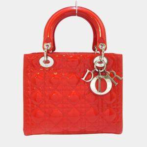 Dior Red Patent Leather Medium Lady Dior Medium Tote Bag
