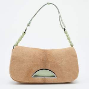 Pre Owned Dior Beige/Green Calfhair and Patent Leather Malice Shoulder Bag