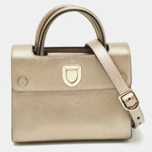 Pre Owned Dior Gold Leather Mini Diorever Top Handle Bag
