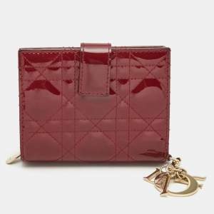 Dior Red Cannage Patent Leather Lady Dior French Wallet
