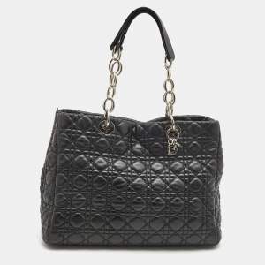 Pre Owned Dior Black Cannage Leather Large Soft lady Dior Tote