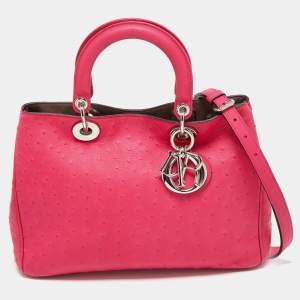 Pre Owned Dior Magenta Ostrich Medium Diorissimo Tote
