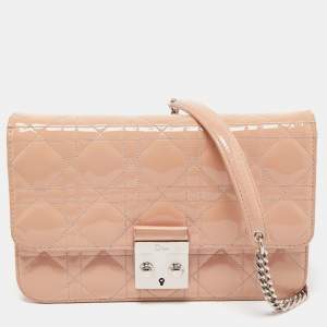 Pre Owned Dior Pink Cannage Quilted Patent Leather Miss Dior Medium Promenade Pouch
