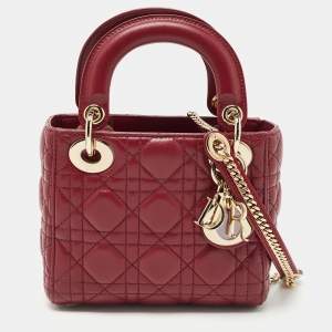 Dior Red Cannage Leather Mini Lady Dior Tote