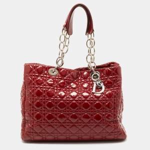 Pre Owned Dior Red Cannage Patent Leather Soft Lady Dior Tote