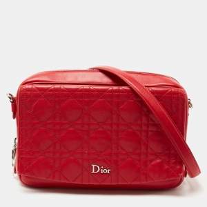 Dior Red Cannage Leather Flap Camera Shoulder Bag