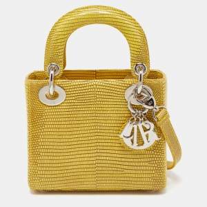 Dior Yellow Lizard Mini Lady Dior Bag