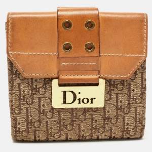 Pre Owned Dior Beige/Brown Oblique Canvas and Leather Street Chic Compact Wallet