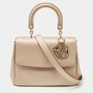 Dior Metallic Beige Leather Small Be Dior Flap Top Handle Bag