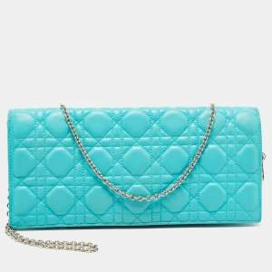 Pre Owned Dior Aqua Green Cannage Leather Lady Dior Chain Clutch