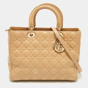 Dior Beige Cannage Leather Large Lady Dior Tote