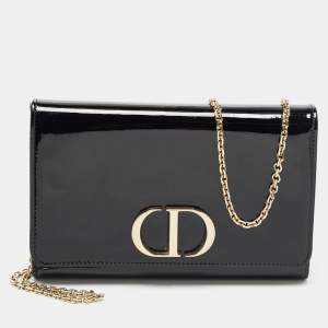 Pre Owned Dior Black Patent Leather 30 Montaigne Chain Clutch