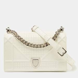 Pre Owned Dior White Patent Leather Small Diorama Shoulder Bag