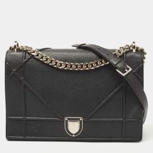 Dior Black Textured Leather Large Diorama Flap Shoulder Bag