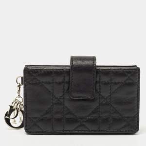 Pre Owned Dior Black Cannage Leather Lady Dior 5 Gusset Card Holder