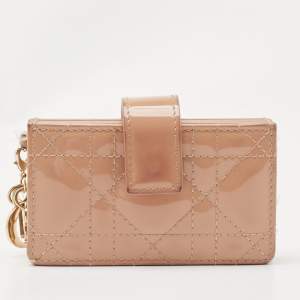 Pre Owned Dior Beige Cannage Patent Leather Lady Dior 5 Gusset Card Holder