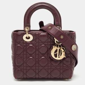 Pre Owned Dior Burgundy Cannage Leather Small My ABCDior Lady Dior Tote