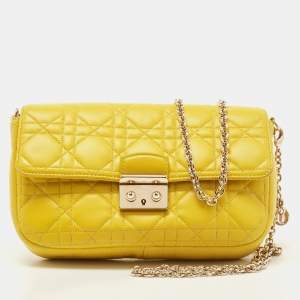 Pre Owned Dior Yellow Cannage Leather Small Miss Dior Flap Bag