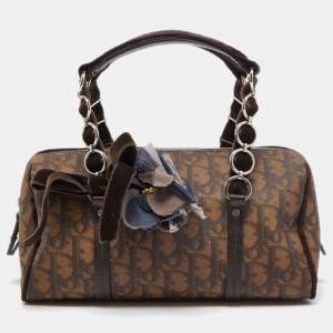 Dior Brown Diorissimo Coated Canvas Trotter Romantique Satchel