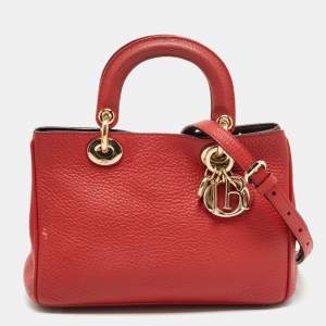 Pre Owned Dior Red Grained Leather Mini Diorissimo Tote