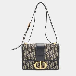 Dior Navy Blue Oblique Canvas and Leather 30 Montaigne Shoulder Bag