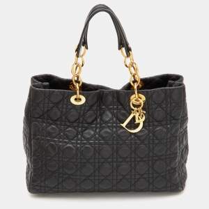 Pre Owned Dior Black Cannage Leather Large Soft Lady Dior Tote
