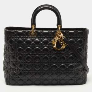 Pre Owned Dior Black Cannage Leather Extra Large Lady Dior Tote