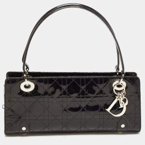 Pre Owned Dior Black Cannage Patent Leather Lady Dior East/West Tote