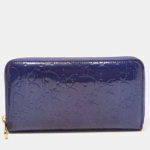 Pre Owned Dior Purple Patent Leather Ultimate Zip Around Wallet