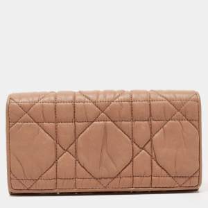 Pre Owned Dior Beige Cannage Leather Lady Dior Continental Wallet
