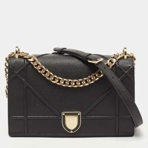 Pre Owned Dior Black Leather Medium Diorama Flap Shoulder Bag