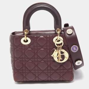 Pre Owned Dior Burgundy Cannage Leather Small Lady Dior My ABCDior Bag