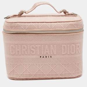 Pre Owned Dior Light Pink Canvas D Lite Vanity Case Bag