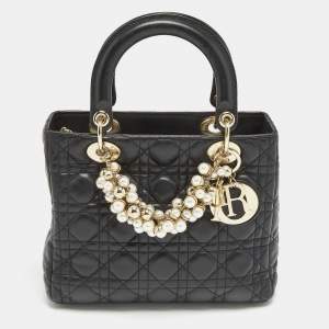 Dior Black Cannage Leather Medium Lady Dior Tote