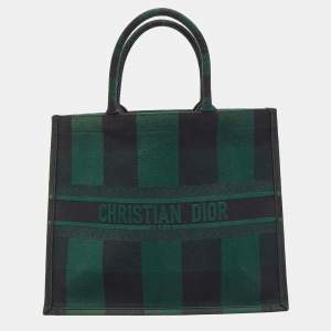 Pre Owned Dior Black/Green Checkered Canvas Large Book Tote