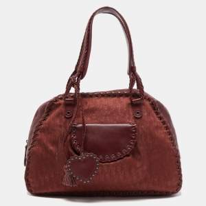 Pre Owned Christian Dior Dark Red Oblique Nylon and Leather Ethnic Braided Bag