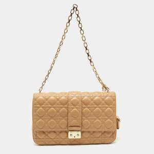 Pre Owned Dior Beige Cannage Leather Large Miss Dior Shoulder Bag