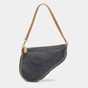 Dior Blue/Beige Denim Mini Saddle Bag