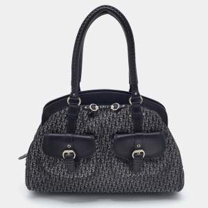 Pre Owned Dior Black/Silver Oblique Fabric and Leather Detective Frame Satchel