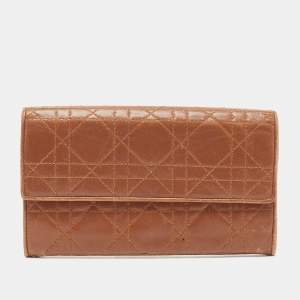 Dior Brown Cannage Leather Double Flap Continental Wallet