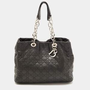 Pre Owned Dior Black Cannage Leather Large Soft lady Dior Tote