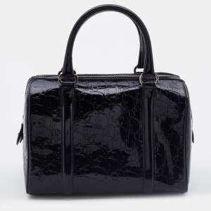 Dior Black Oblique Monogram Patent Leather Boston Bag